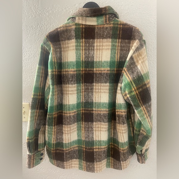 Vintage 70s CPO Mens Wool Linen Plaid Flannel Shirt Jacket Large Montgomery Ward - Picture 6 of 10